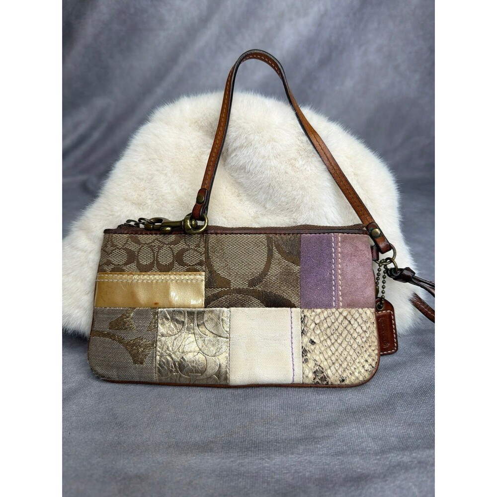 COACH Y2K Patchwork Signature Wristlet Pouch Multicolor Auth